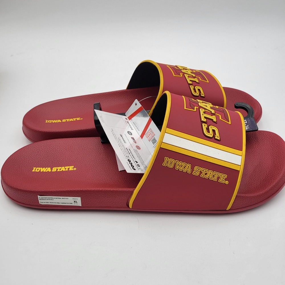 Iowa State Cyclones Molded Slides FOCO Men's XL 13-14 Red‎ Team Stripe - Picture 4 of 9